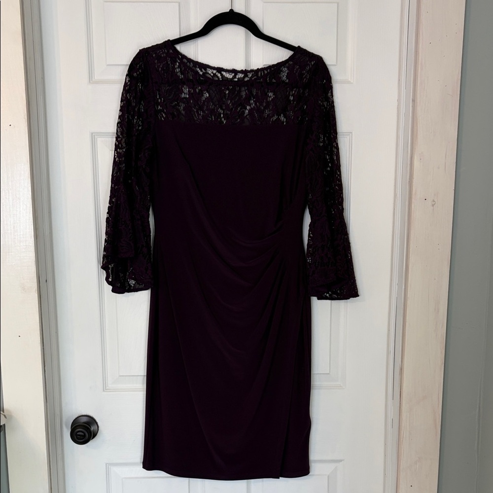 Ralph Lauren Long Sleeve Lace Dress in Deep Purple